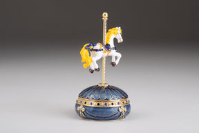 Blue Wind up Carousel with Royal White Horse