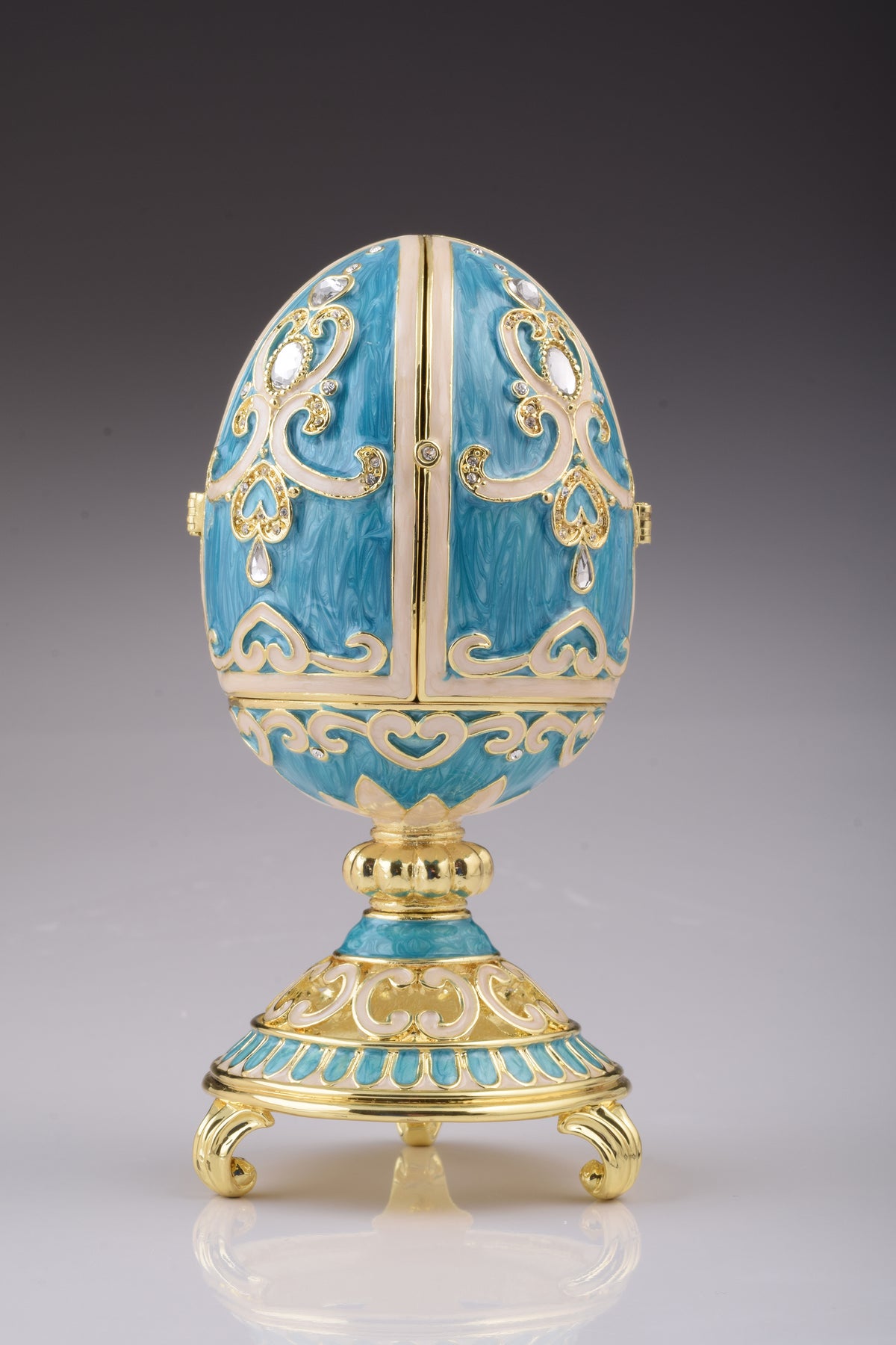 Teal Faberge Egg with Clock Inside