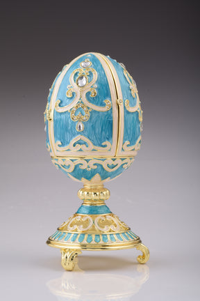 Teal Faberge Egg with Clock Inside