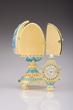 Teal Faberge Egg with Clock Inside