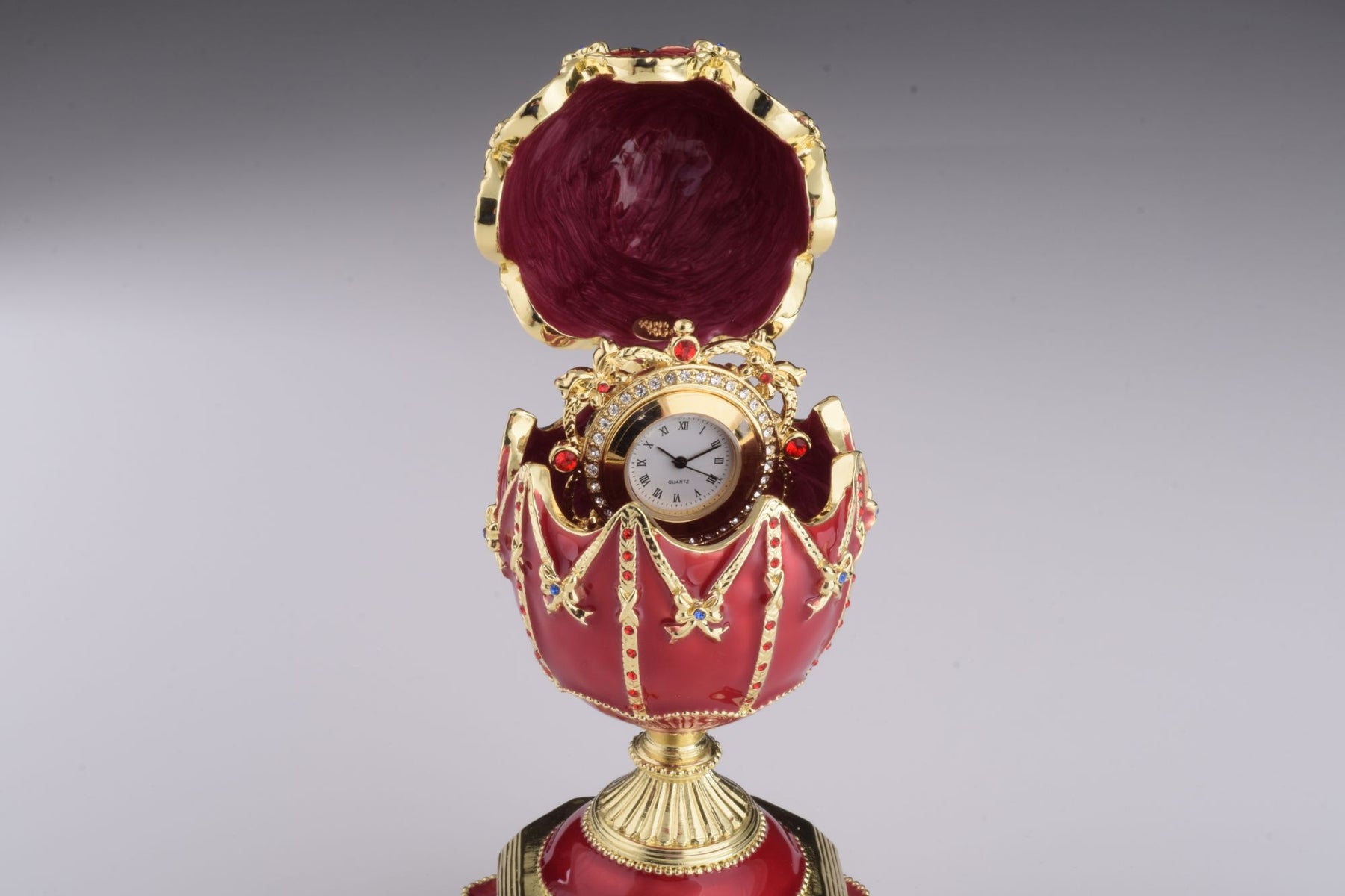 Red Faberge Egg with Clock Inside