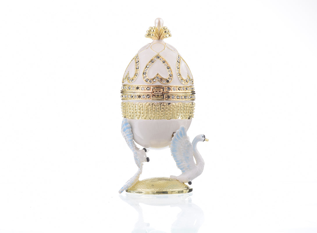 White Faberge Egg with Swans