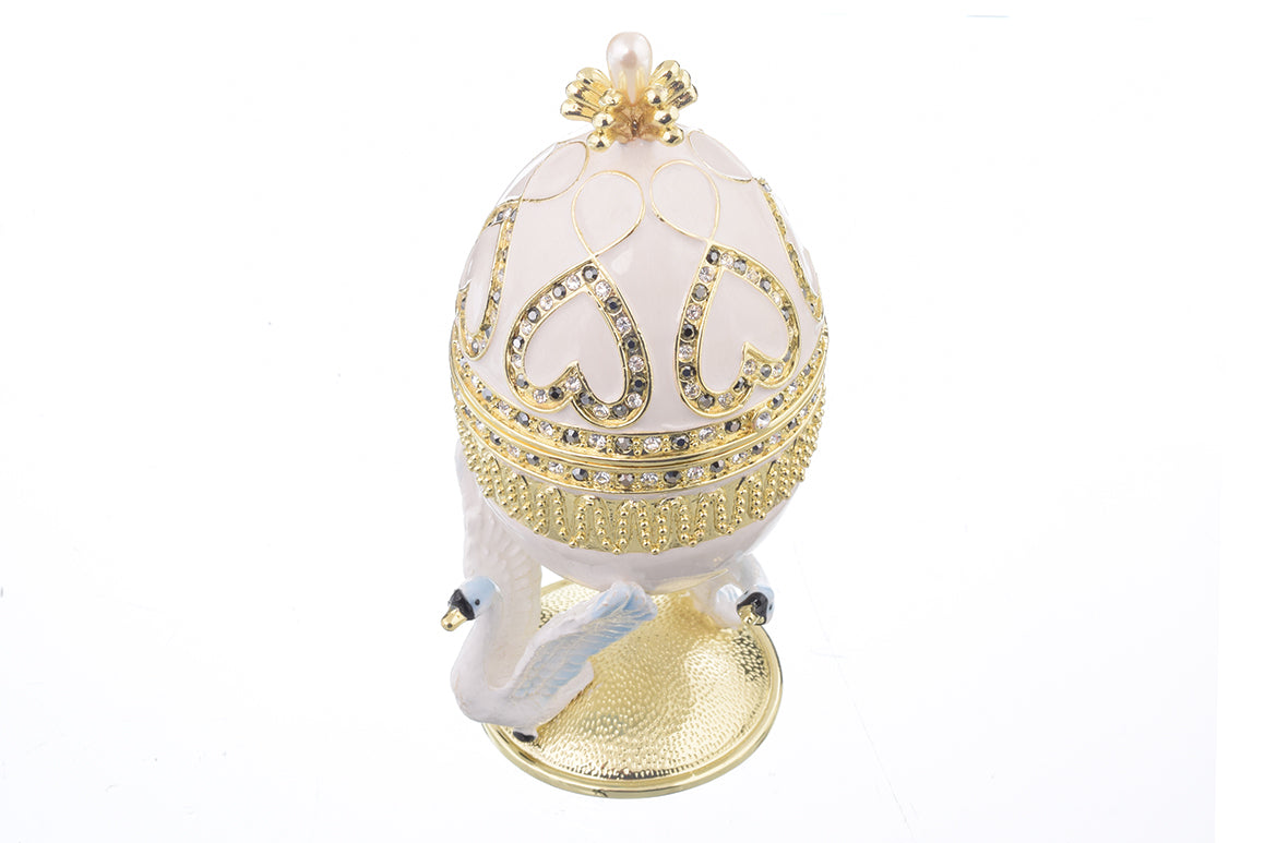 White Faberge Egg with Swans