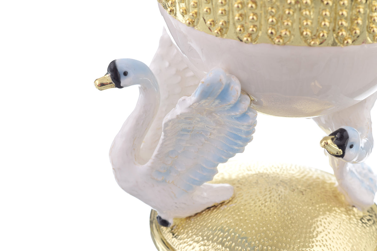 White Faberge Egg with Swans