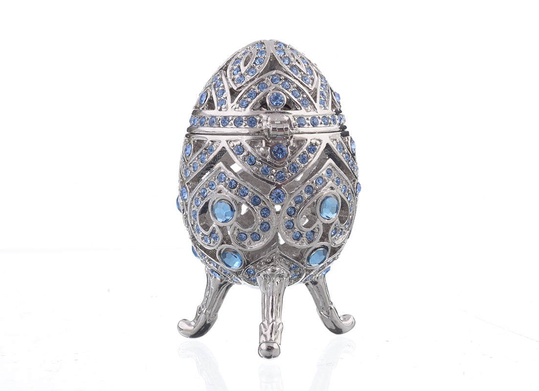 Silver Faberge Egg with Blue Crystals