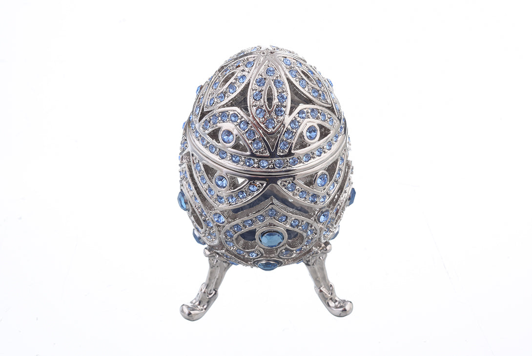 Silver Faberge Egg with Blue Crystals