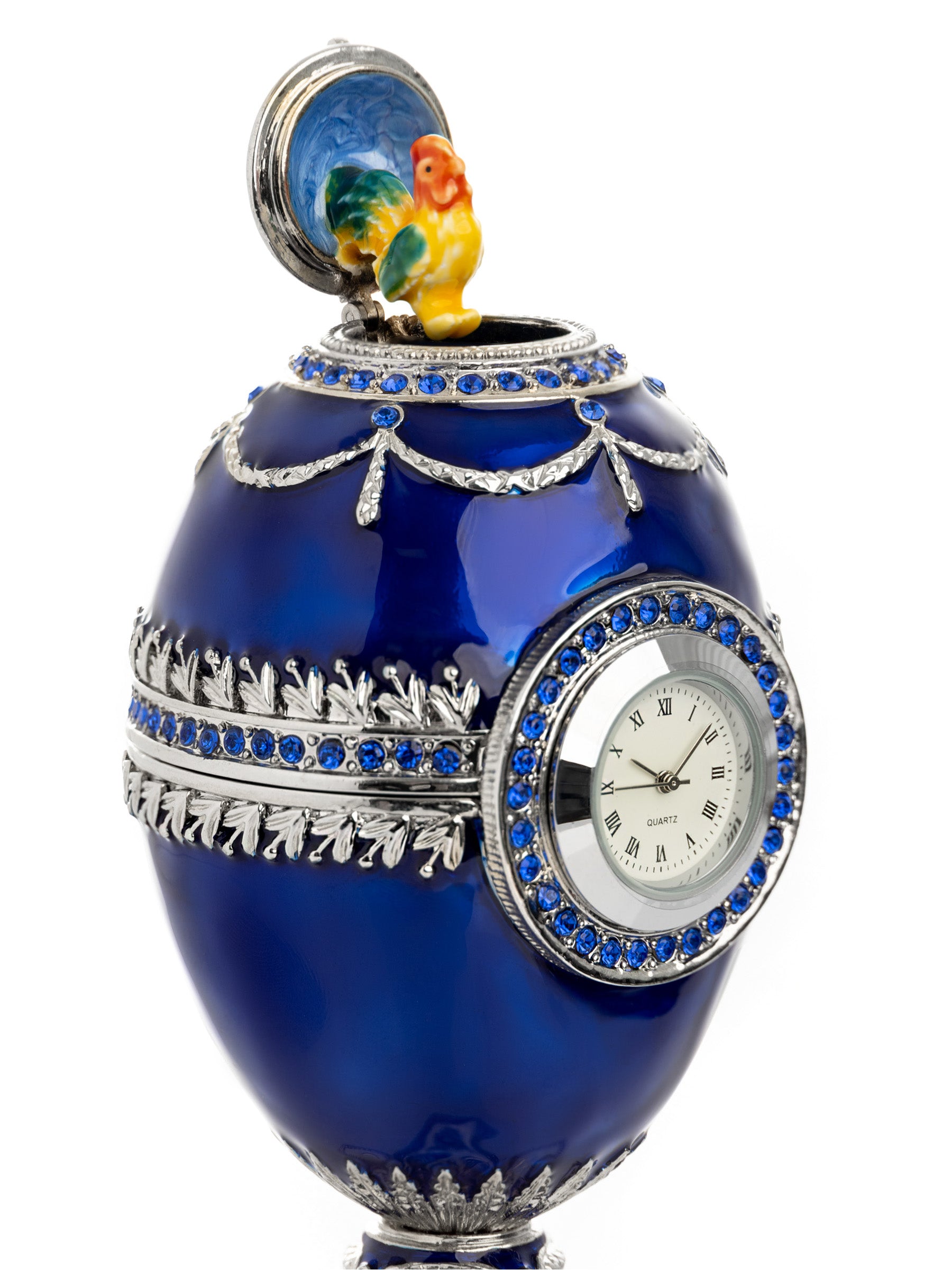 Blue Faberge Egg with a Pearl and a Clock