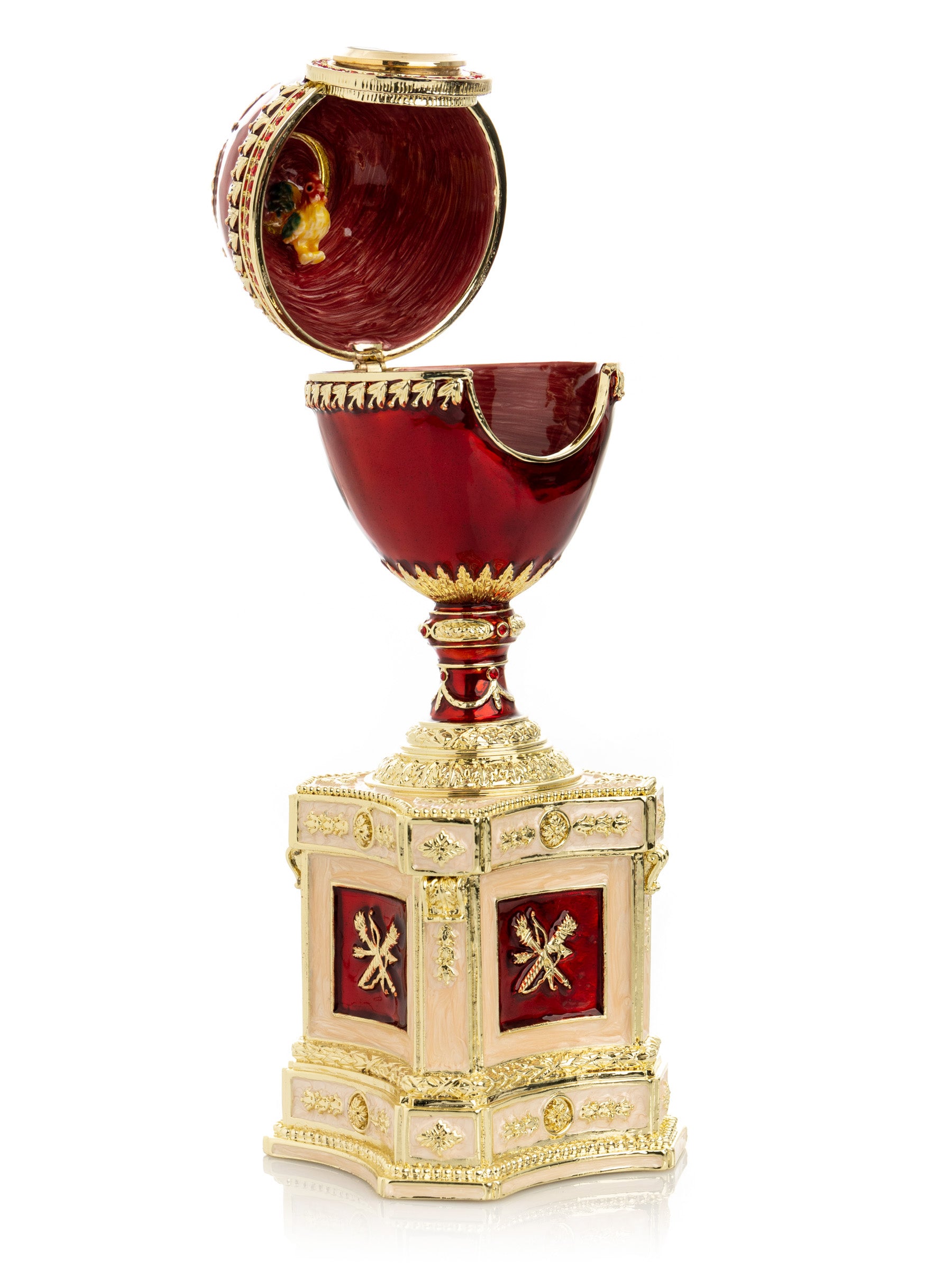 Red Faberge Egg with a Pearl and a Clock