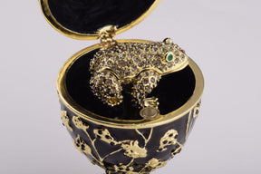 Black Faberge Egg with Silver Frog Surprise Inside Easter Egg Keren Kopal