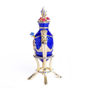 Blue Decorated Faberge Egg with Clock Easter Egg Keren Kopal