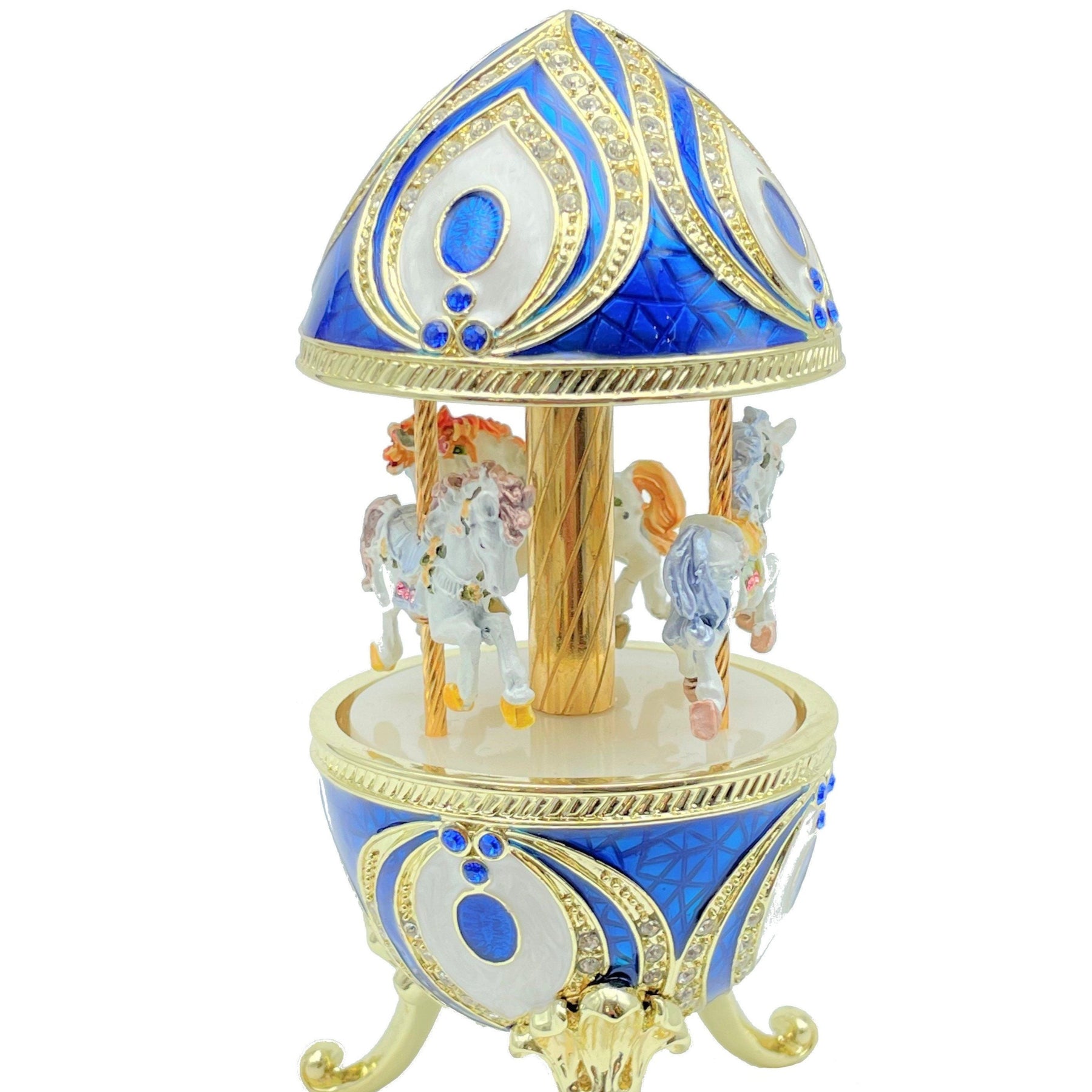 Blue Musical Carousel with Royal Horses Easter Egg Keren Kopal