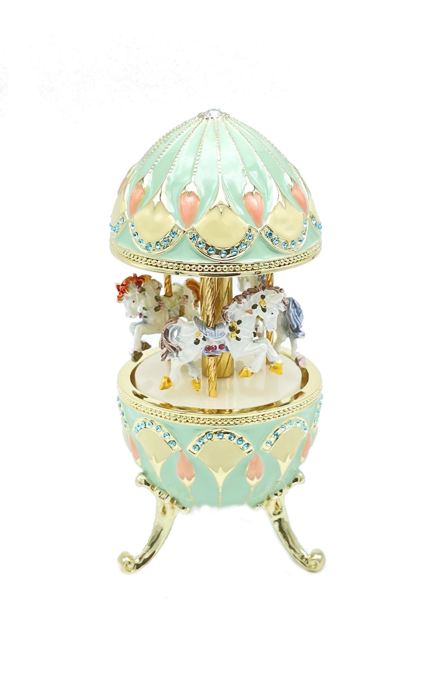 Green Musical Carousel with Royal Horses Easter Egg Keren Kopal