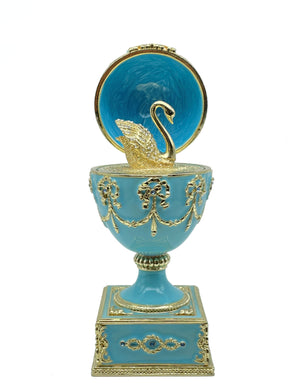 Turquoise Faberge Egg with Swan Inside Easter Egg Keren Kopal