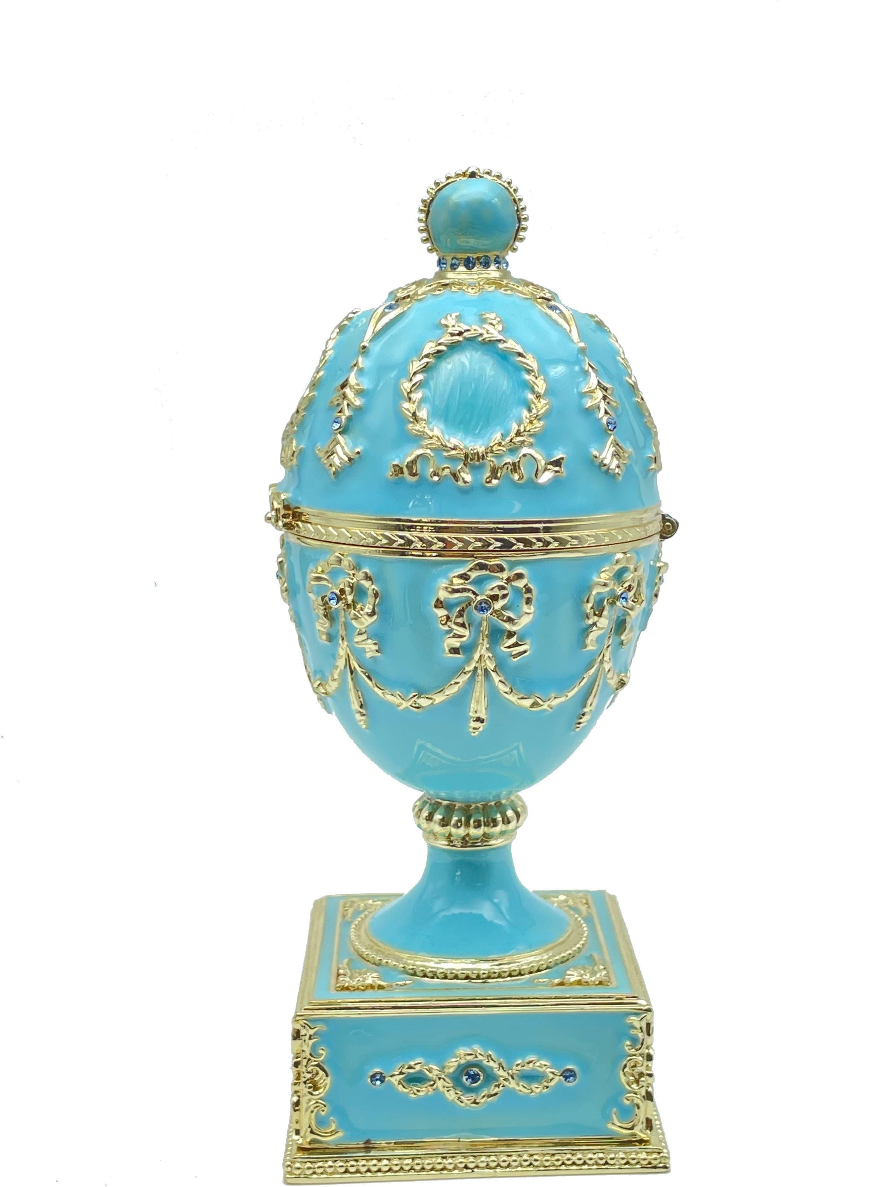 Turquoise Faberge Egg with Swan Inside Easter Egg Keren Kopal