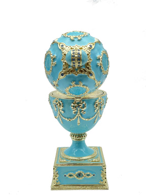 Turquoise Faberge Egg with Swan Inside Easter Egg Keren Kopal