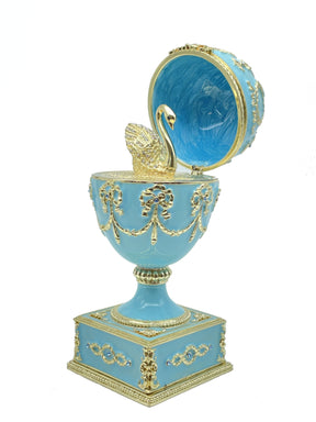 Turquoise Faberge Egg with Swan Inside Easter Egg Keren Kopal