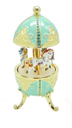 Turquoise Musical Carousel with Royal Horses Easter Egg Keren Kopal