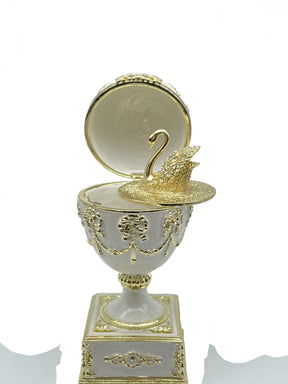 White Faberge Egg with Swan Inside Easter Egg Keren Kopal