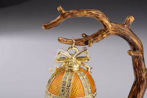 Orange Russian Egg Hanging of a Tree Branch Faberge Egg Keren Kopal