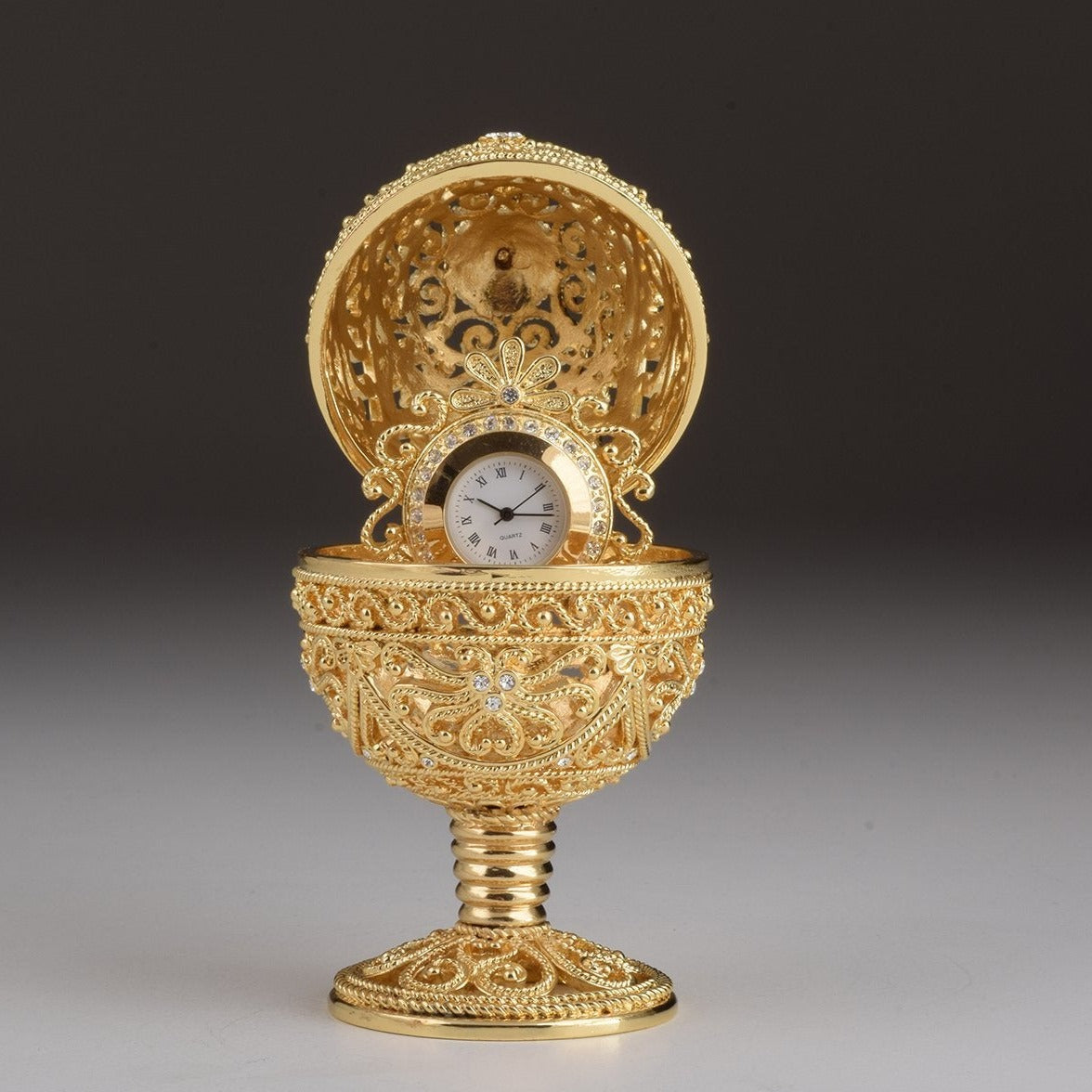 Keren Kopal Gold Faberge Egg with Clock Inside  119.00