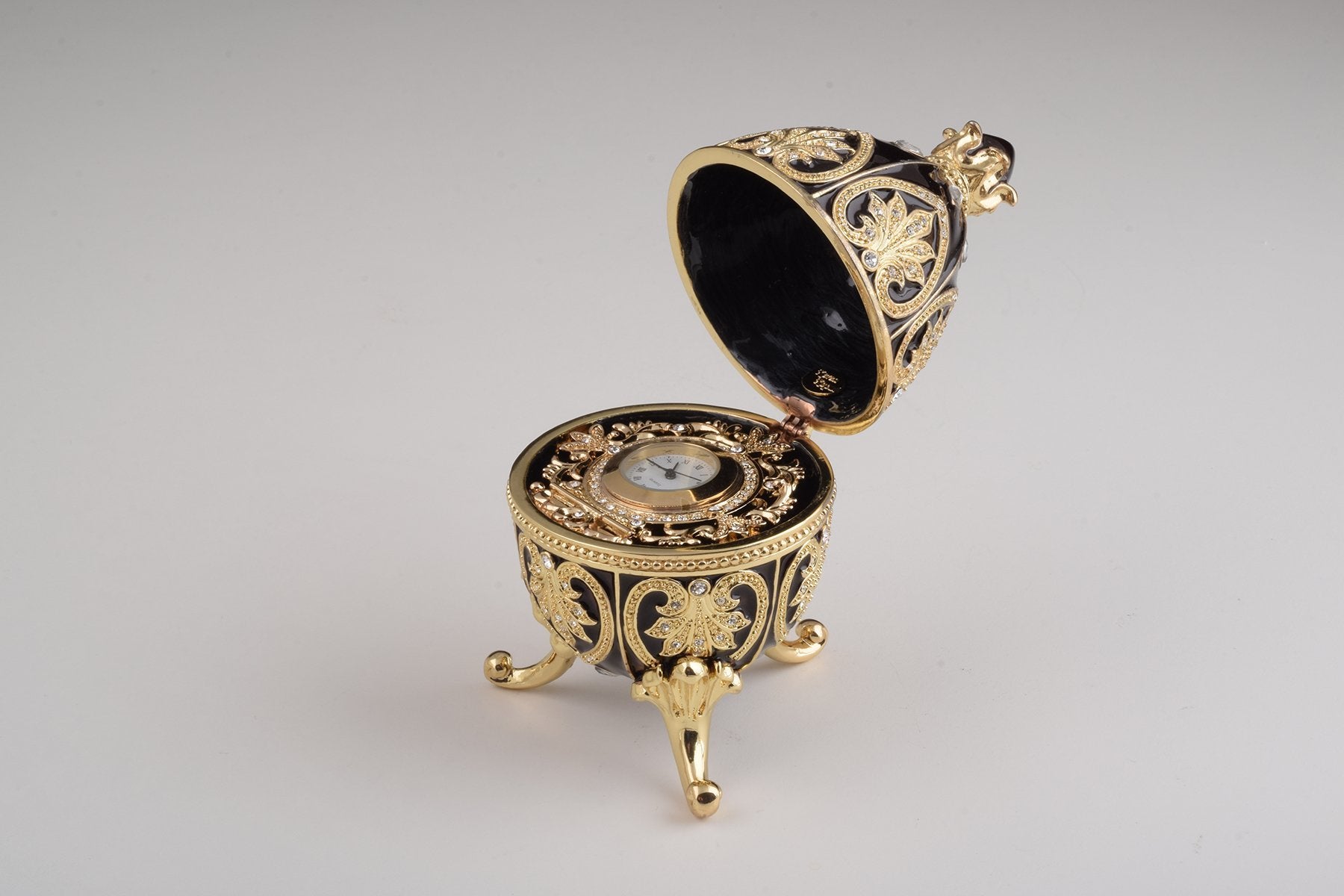 Keren Kopal Gold & Black Faberge Egg with Clock  124.00