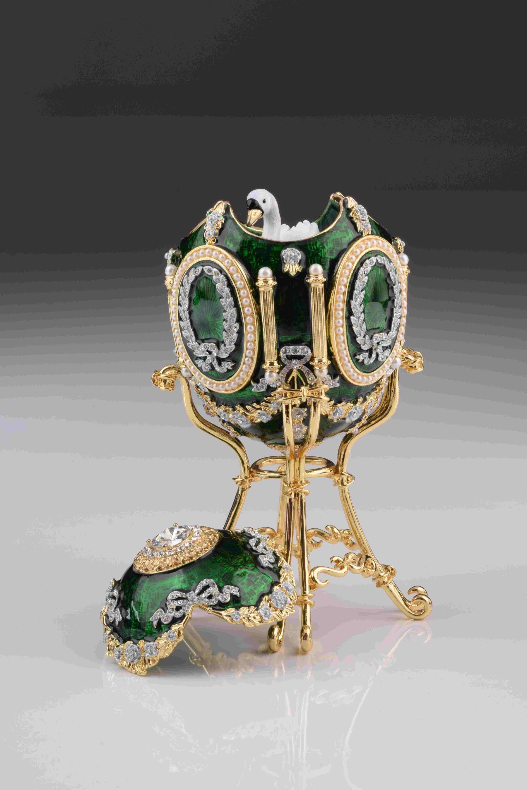 Green Faberge Egg with Swan Inside  Keren Kopal