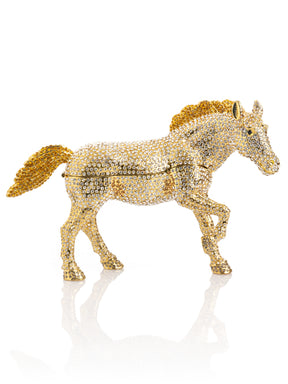 Large Golden Horse Decorated with White Crystals