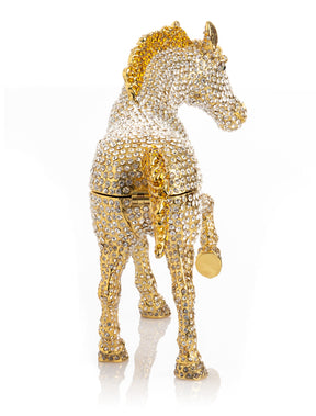 Large Golden Horse Decorated with White Crystals