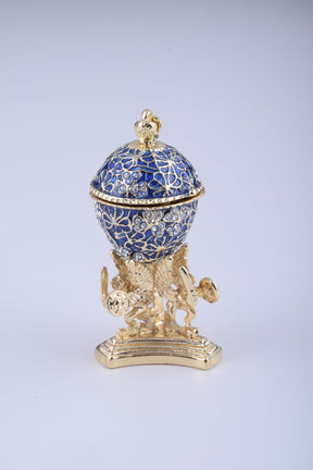 Blue Faberge Egg with a Golden Frog Inside