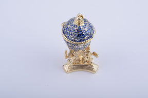 Blue Faberge Egg with a Golden Frog Inside