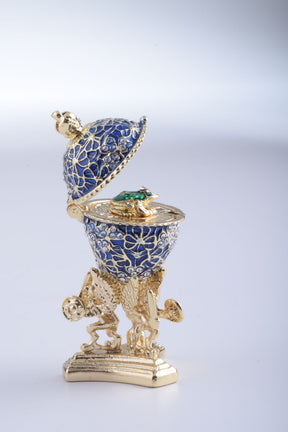 Blue Faberge Egg with a Golden Frog Inside