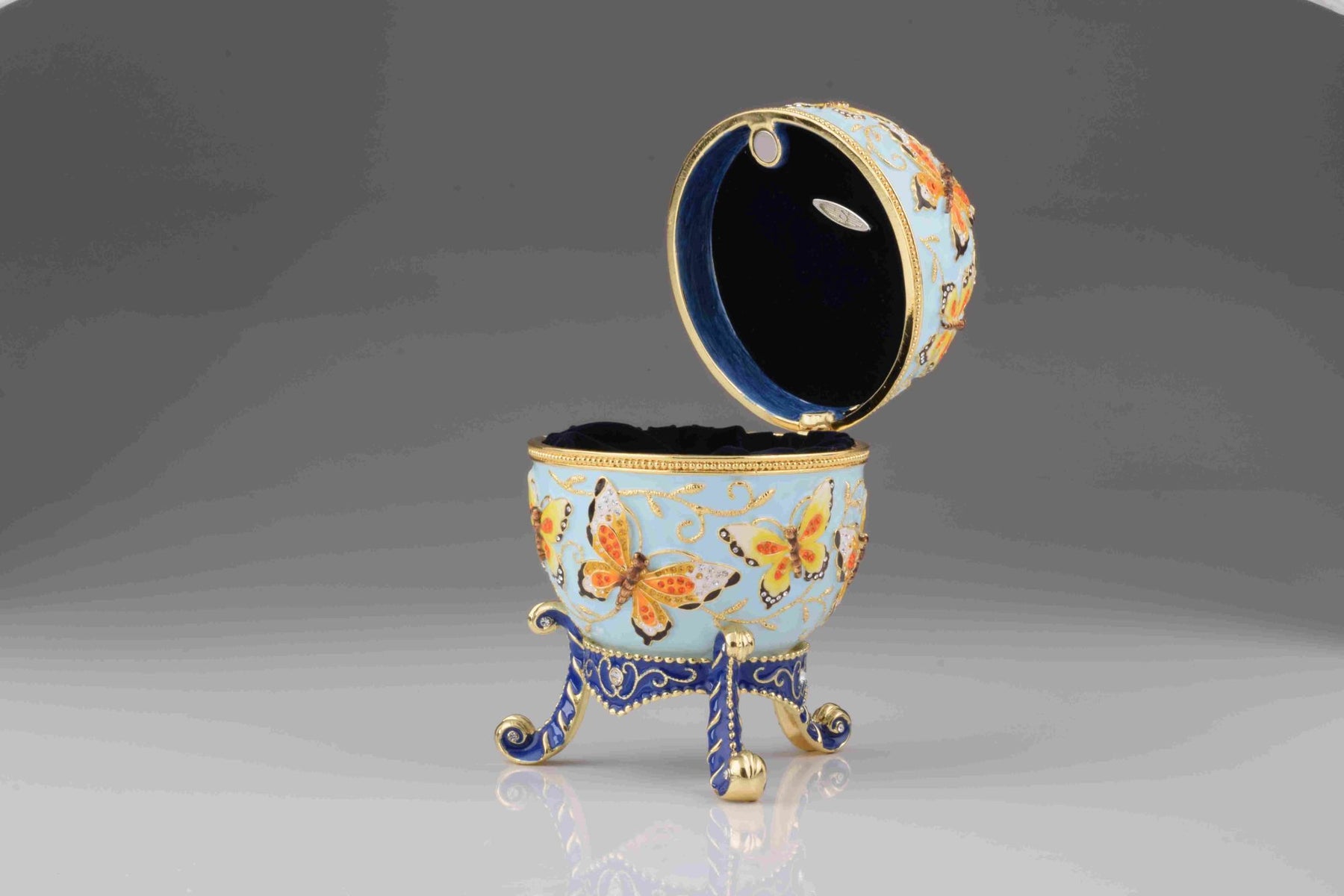 Blue Faberge Egg with Yellow Flowers