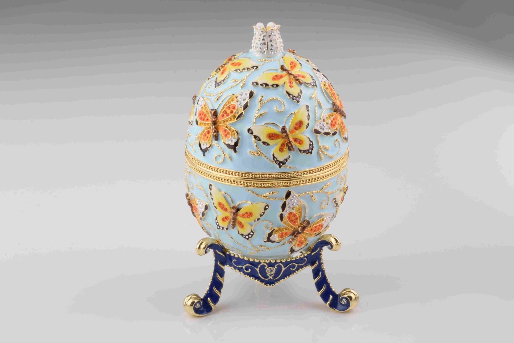 Blue Faberge Egg with Yellow Flowers