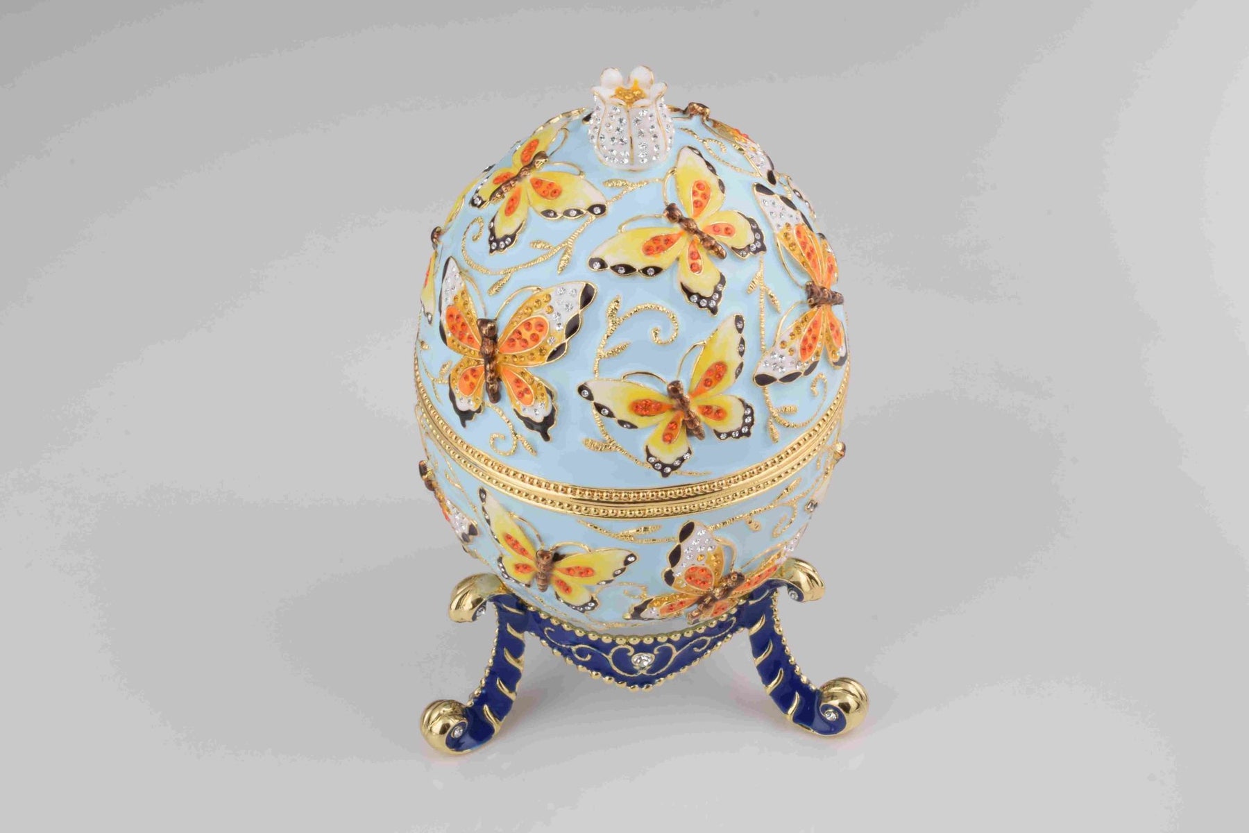 Blue Faberge Egg with Yellow Flowers