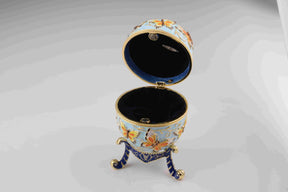 Blue Faberge Egg with Yellow Flowers