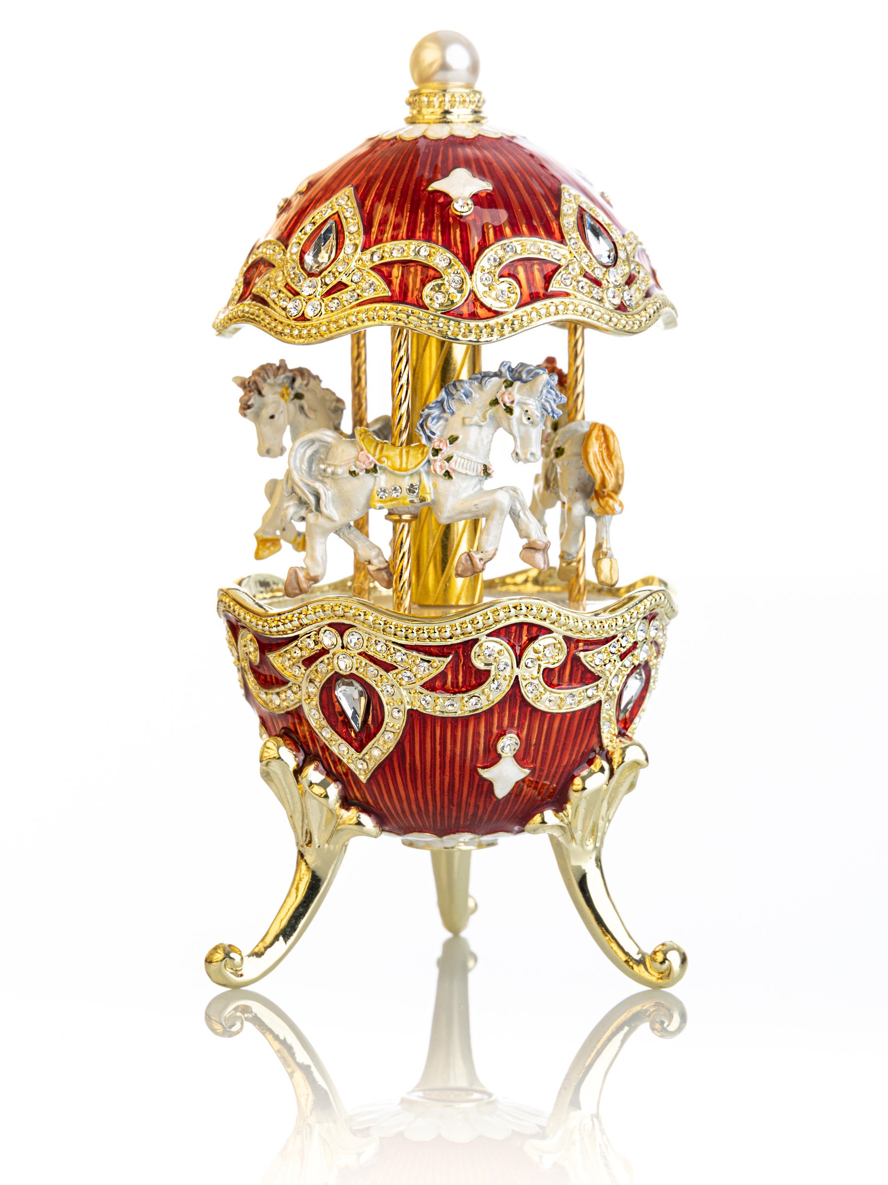 Red Wind up Horse Carousel Faberge Style Egg