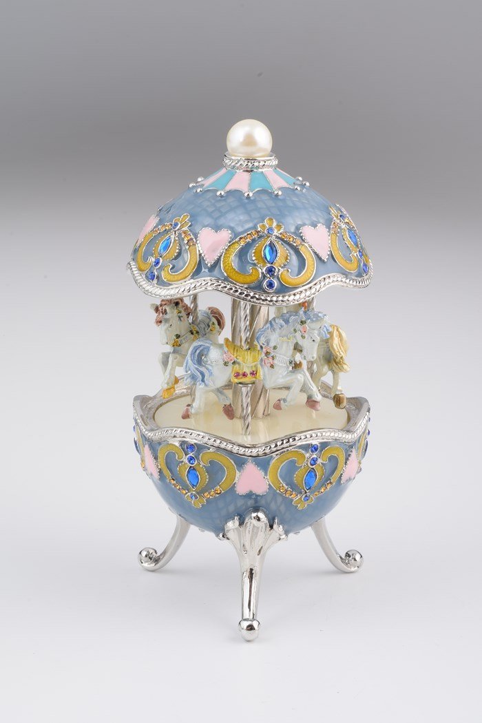 Keren Kopal Light Blue Faberge Egg with Horse Carousel  121.50