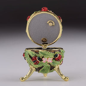 Green Music Playing Faberge Egg with Ladybird Beetles Ladybugs Music Box Keren Kopal