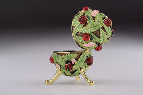 Green Music Playing Faberge Egg with Ladybird Beetles Ladybugs Music Box Keren Kopal