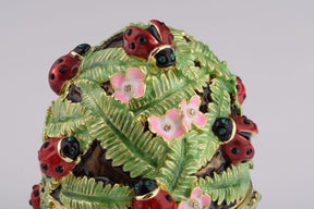 Green Music Playing Faberge Egg with Ladybird Beetles Ladybugs Music Box Keren Kopal