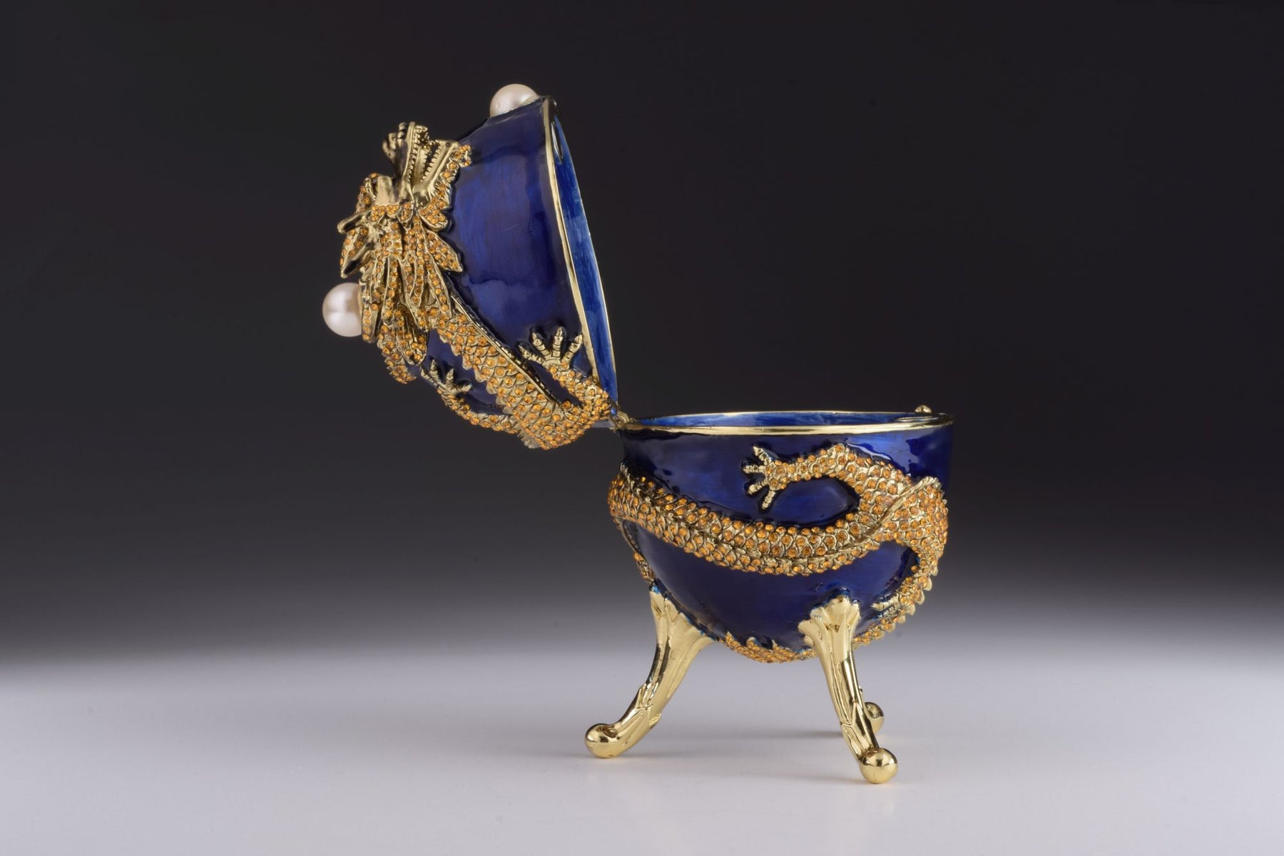 Blue Faberge Egg with Dragon Music Playing Egg Music box Keren Kopal