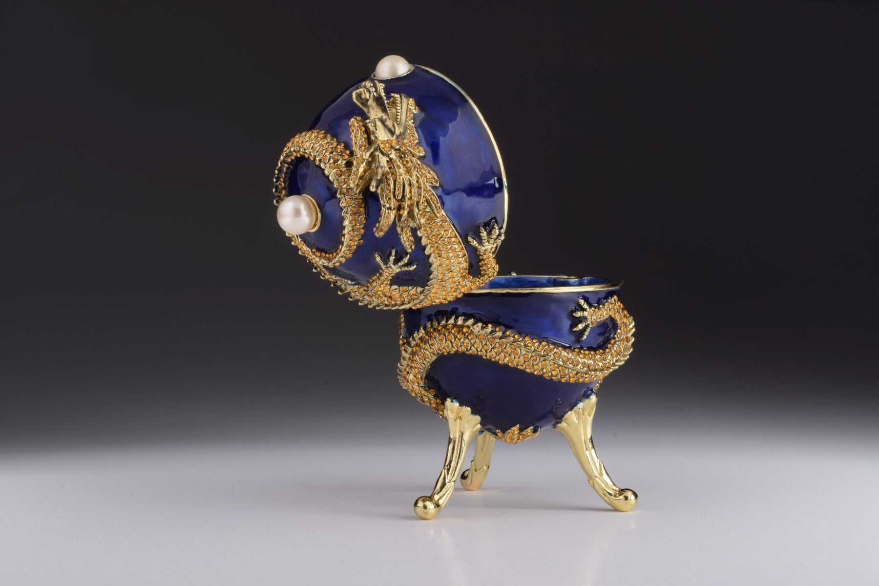 Blue Faberge Egg with Dragon Music Playing Egg Music box Keren Kopal