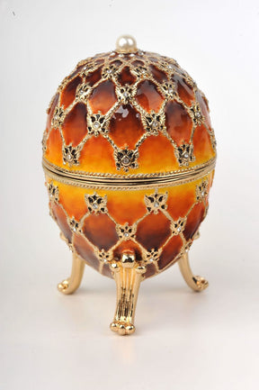 Keren Kopal Orange and Yellow Faberge Egg with a Gold Clock  118.25