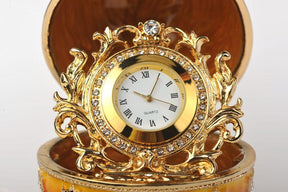 Keren Kopal Orange and Yellow Faberge Egg with a Gold Clock  118.25