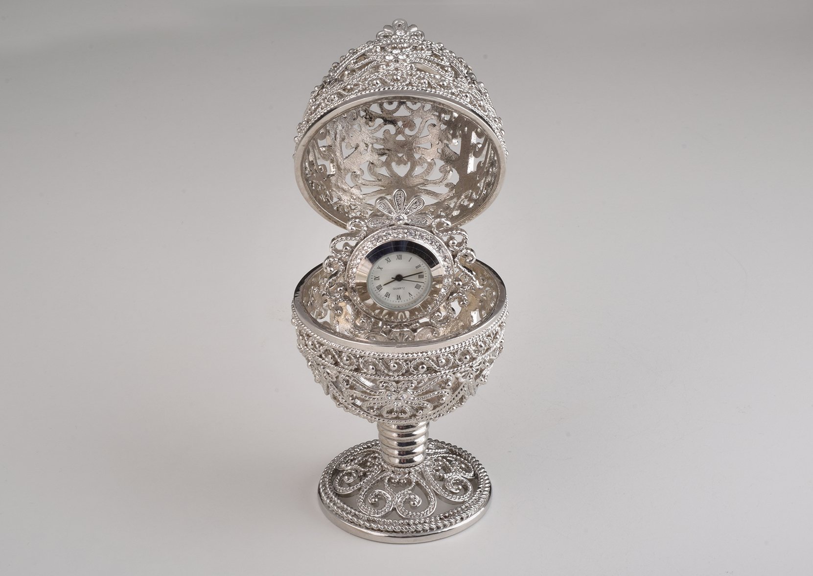 Keren Kopal Silver Faberge Egg with Clock Inside  119.00