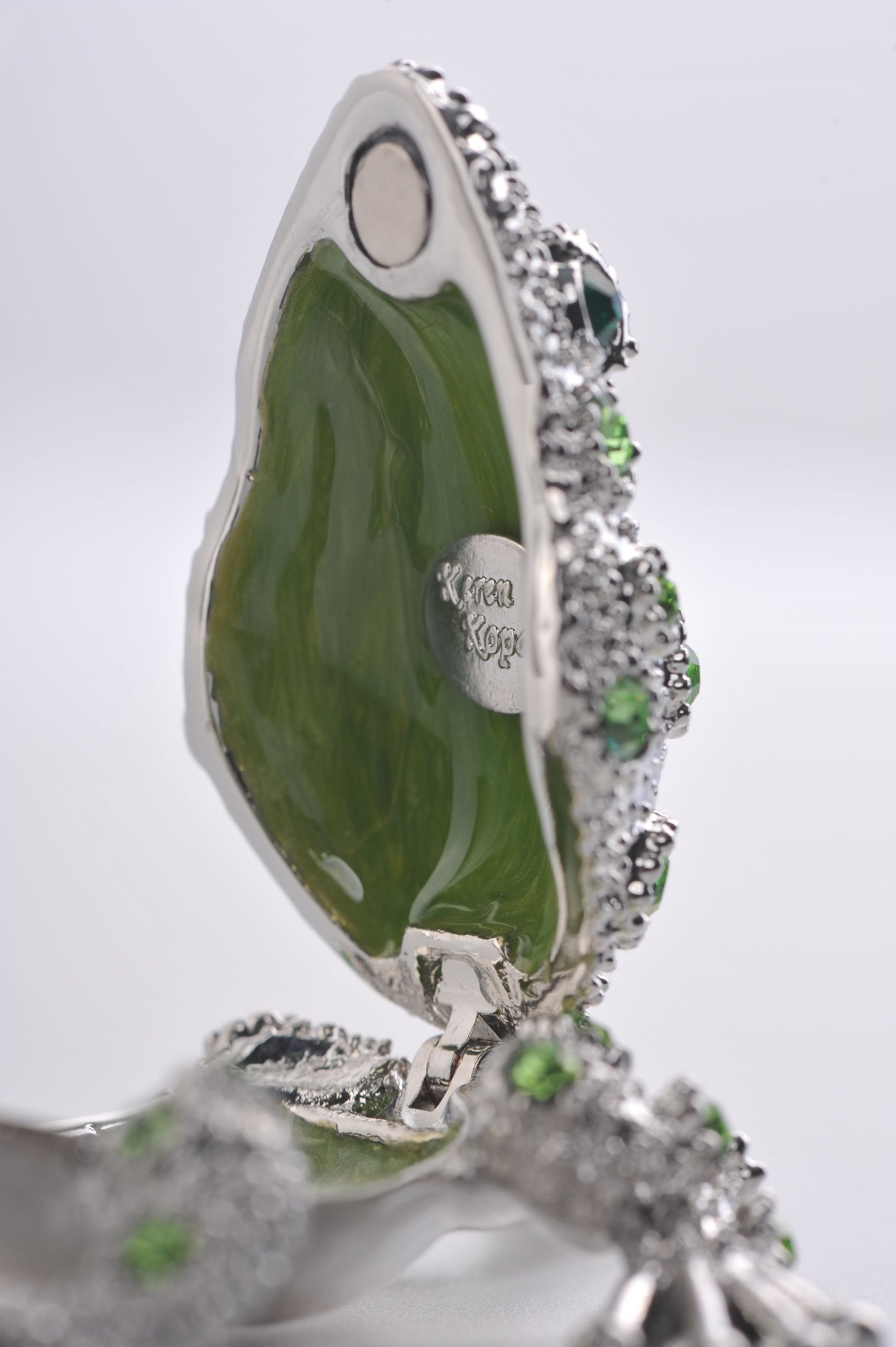 Keren Kopal Silver Frog with Green Crystals  29.50