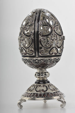 Silver & Black Faberge Style Egg with a Clock Inside  Keren Kopal