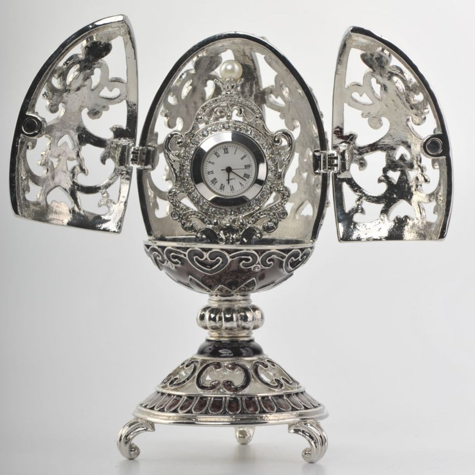 Keren Kopal Silver & Black Faberge Style Egg with a Clock Inside  154.00