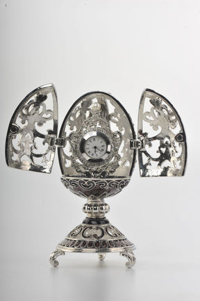 Keren Kopal Silver & Black Faberge Style Egg with a Clock Inside  154.00