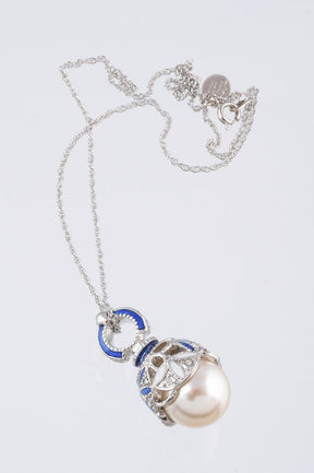 Silver & Blue Pearl Egg Pendant Necklace  Keren Kopal